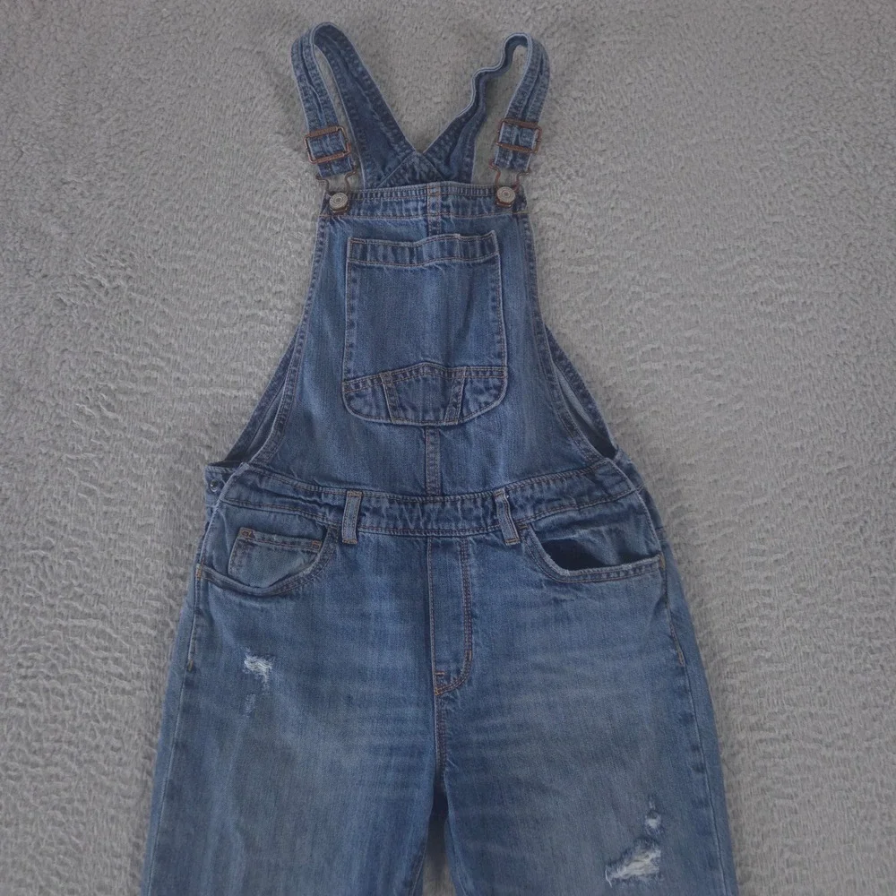 Gap Overalls Kids XL Blue Distressed Overalls Straight Leg Denim Bib Pocket